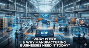 Smart factory showing ERP system connecting manufacturing operations in real time