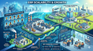 ERP growth dashboard showing expanding business operations and scalable manufacturing processes