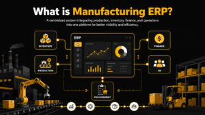 ERP system integration manufacturing modules dashboard.