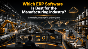 Which ERP Software Is Best for the Manufacturing Industry featured image showing smart factory with ERP software automation