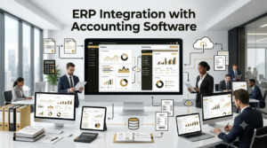 ERP software integrating accounting systems with automated financial workflows and synchronized reporting.