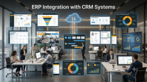 ERP and CRM integration improving customer management, sales workflows, and operational collaboration.