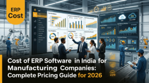 Featured image showing ERP software pricing, manufacturing operations, and digital transformation for Indian manufacturing companies in 2026.