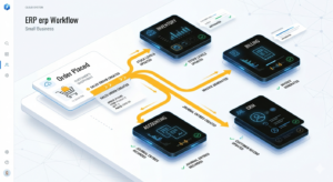 ERP system automating business workflows including order processing, inventory updates, and accounting synchronization